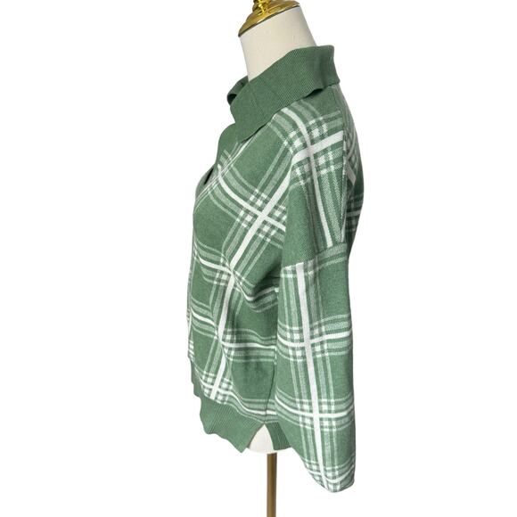 Max Studio Plaid Boxy Sweater Sage Green Cottagecore Autumn Grandpacore Western - Picture 2 of 12